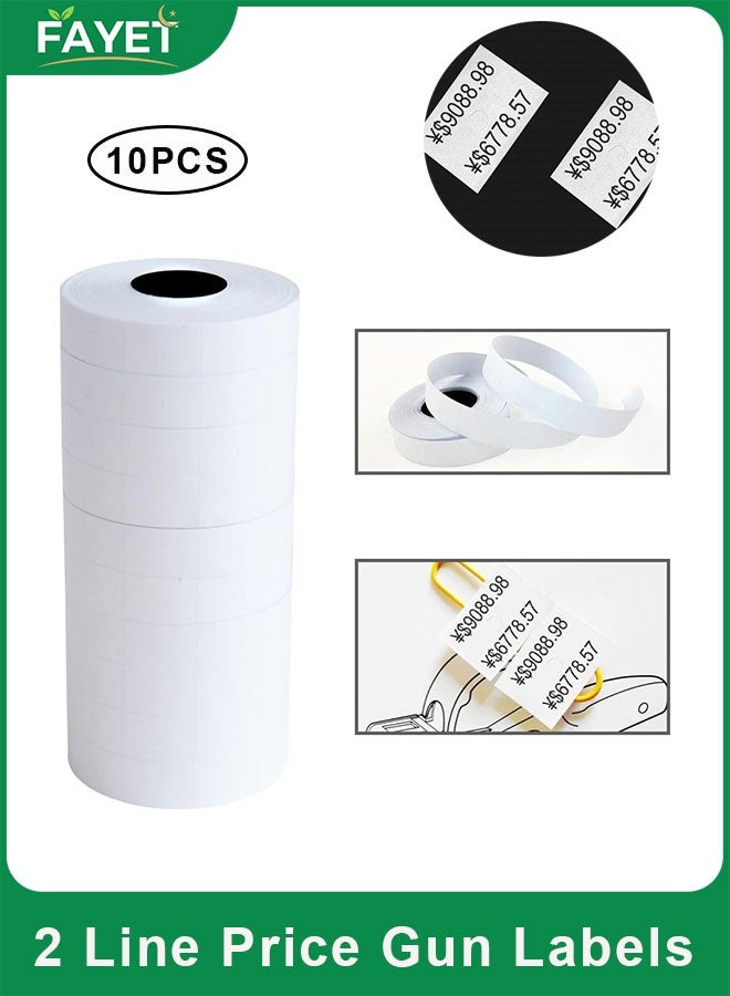 FAYET 10 Rolls 2 Line Price Gun Labels (5000pcs, White), 23×16mm Strong Adhesive Pricemarker Tag Stickers Compatible with MX-6600/MX-6602/YH-689/G6600/CN-6600EOS Marking Guns - Image 1